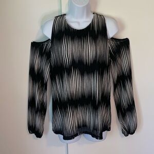 Venus Cold Shoulder Long Sleeve Top Black & White Size Medium